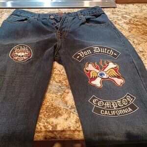 Von Dutch Universal Greaser Biker Jeans, Flying Eyeball, Compton, Skull, Size 36